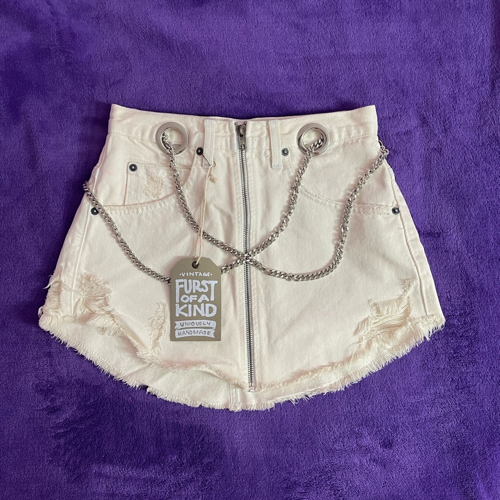 LF/ Furst of a Kind White Denim Skirt with chains